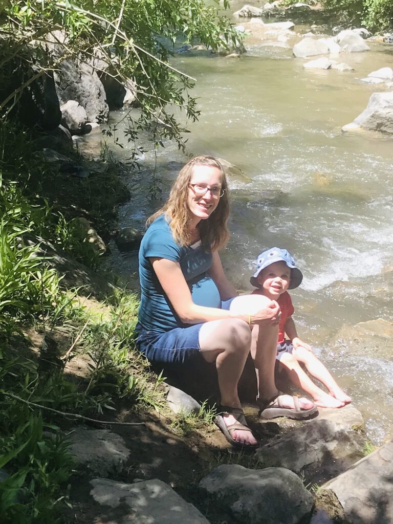 pregnant woman and child